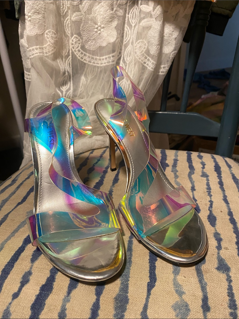 Nine West Iridescent Holographic Slingback Heels